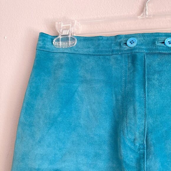 Cynthia Steffe Suede Leather Straight Skirt Size 7 Straight Pencil Teal Y2K - Picture 2 of 6